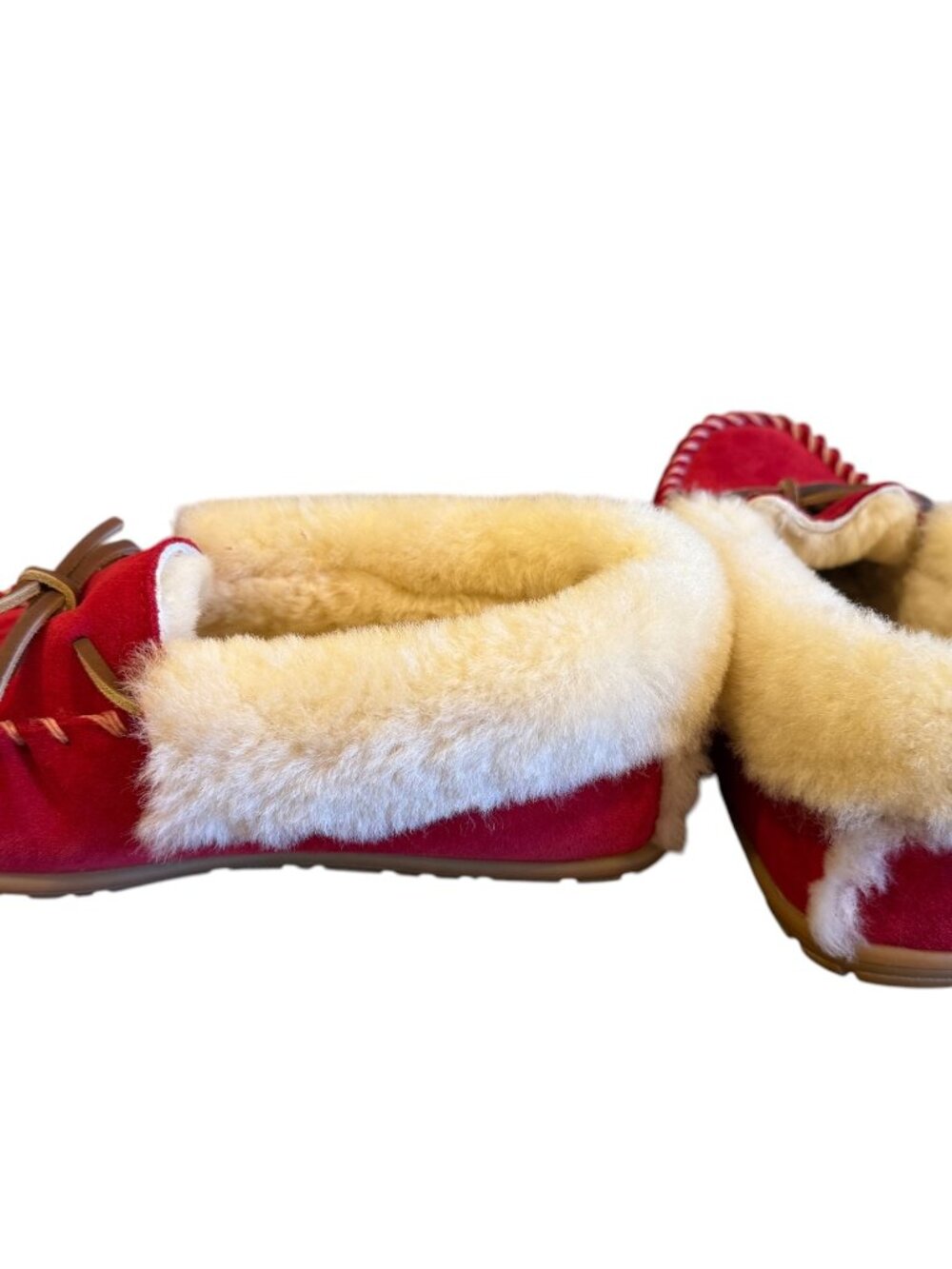 L.L.Bean Red Shearling Suede Moccasins Approx Women’s 9 / Men’s 8 - Picture 2 of 6